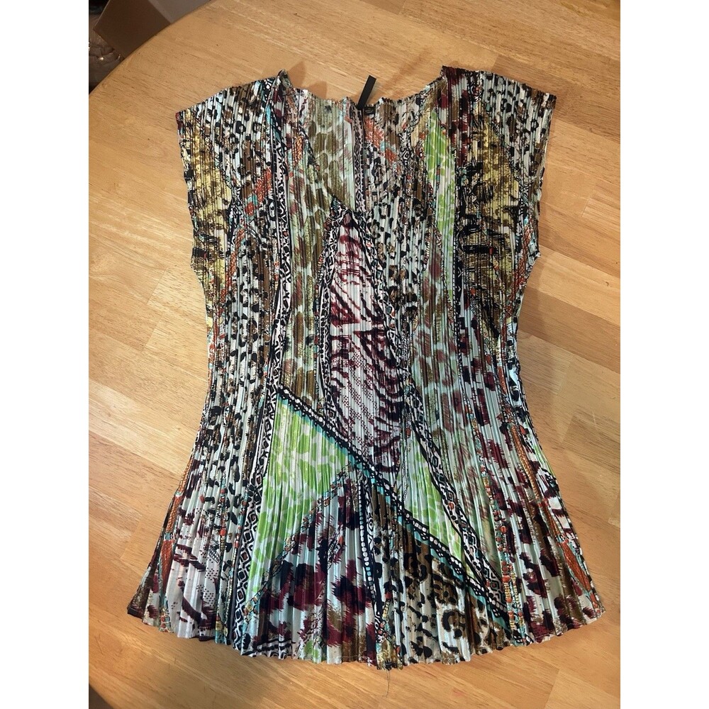 Milano XL Pleated Mixed Print Stretch Tunic Blouse Top Multicolor Womens - Picture 9 of 12